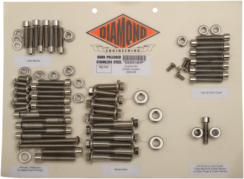 DIAMOND ENGINEERING Fastener Kit - Engine/Rocker Box - OEM - Softail DE6514H