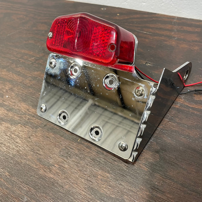 USED - Chrome Axle Mount Licence Plate Mount With Lucas Style Tail/Brake Light