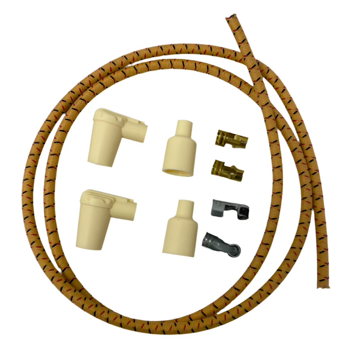 7mm Braided Cloth  Spark Plug Wire Kit - Gold / Black-Red