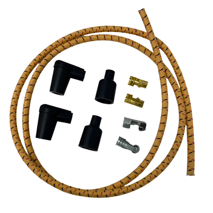 7mm Braided Cloth  Spark Plug Wire Kit - Gold / Black-Red