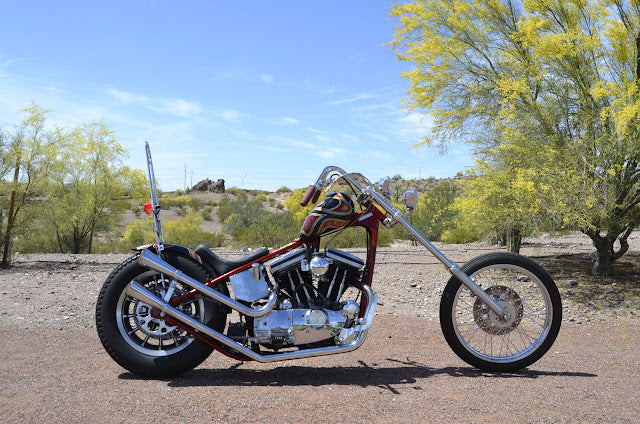 red sportster chopper in the desert